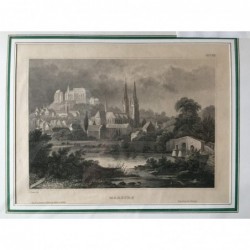 Marburg, Gesamtansicht - Stahlstich, 1850