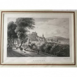 Marburg, Gesamtansicht: Marburg, von der Allee aus gesehen - Stahlstich, 1850