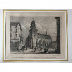 Kassel, Ansicht: Die St. Martinskirche und der Gouvernementsplatz in Cassel - Stahlstich, 1850