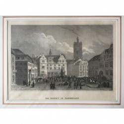 Darmstadt, Ansicht: Der Markt in Darmstadt - Stahlstich, 1850