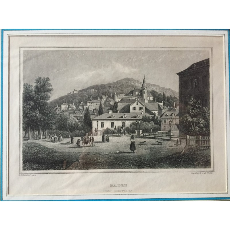 Baden- Baden, Ansicht: Baden gegen Nordwesten - Stahlstich, 1850