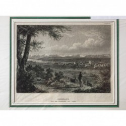 Konstanz, Gesamtansicht: Constanz und das Panorama der Alpen - Stahlstich, 1850