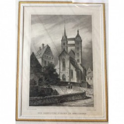 Esslingen, Ansicht: Die Dionysius Kirche in Esslingen - Stahlstich, 1850