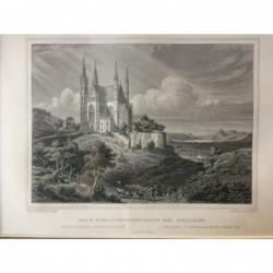 Remagen, Gesamtansicht: Die St. Apollinariskirche bei Remagen - Stahlstich, 1847