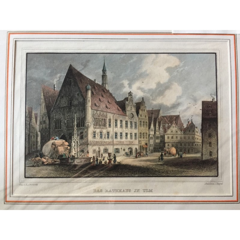 Ulm, Ansicht: Das Rathaus - Stahlstich, 1850