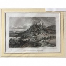 Baden- Baden, Gesamtansicht: Ruine Ebersteinburg bei Baden - Stahlstich, 1850