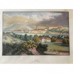 Linz, Gesamtansicht: Linz an der Donau - Stahlstich, 1850