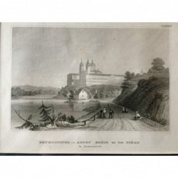 A-Melk, Ansicht: Benediktiner- Abtey Melk an der Donau in Österreich - Stahlstich, 1850