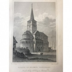 Schwarz- Rheindorf (Bonn), Gesamtansicht: Kirche zu Schwarz Rheindorf - Stahlstich, 1847