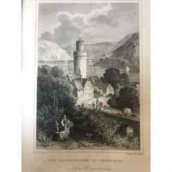 Oberwesel, Gesamtansicht: Der Ochsenthurm zu Oberwesel - Stahlstich, 1847
