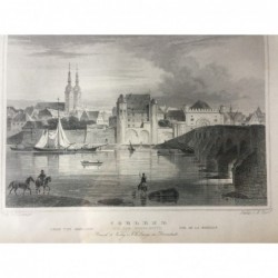 Koblenz, Gesamtansicht: Coblenz von der Moselseite - Stahlstich, 1847
